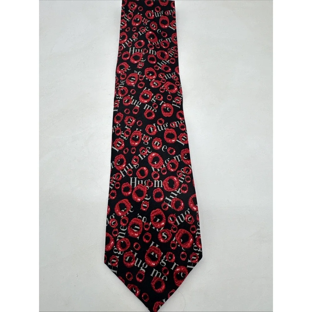 Vintage Black Hug Me Valentine Necktie Kisses Red Lips New With‎ Tag